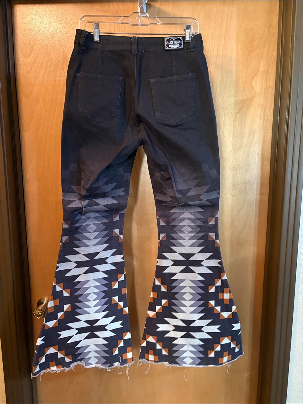 Ranch Dress’N Black Flared Pants with Geometric Aztec Print; Size 10 - Picture 3 of 6